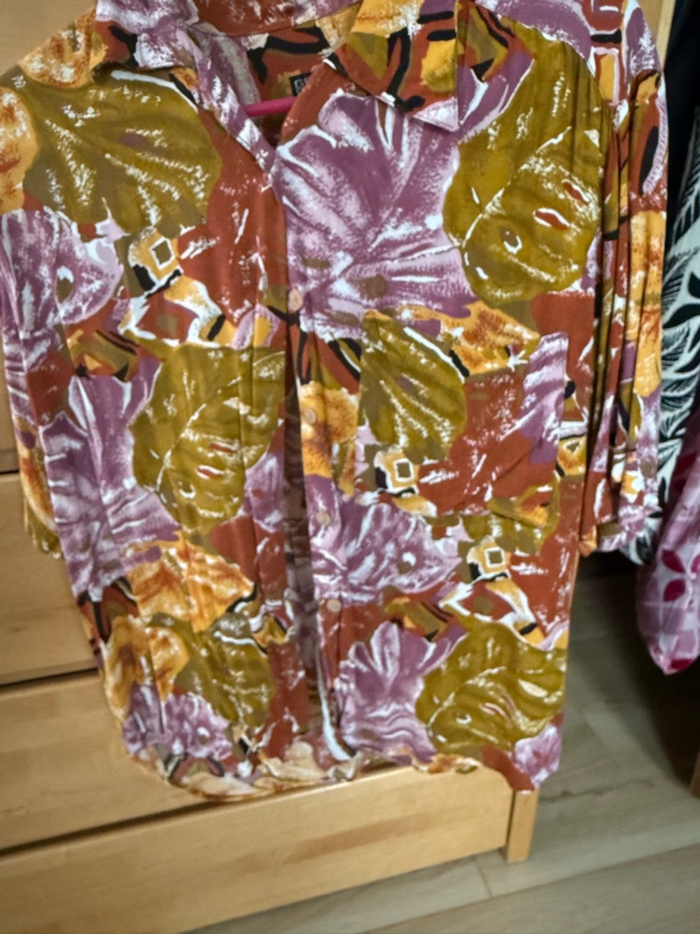 Abstract Floral Button-Front Blouse in Rust, Olive & Mauve